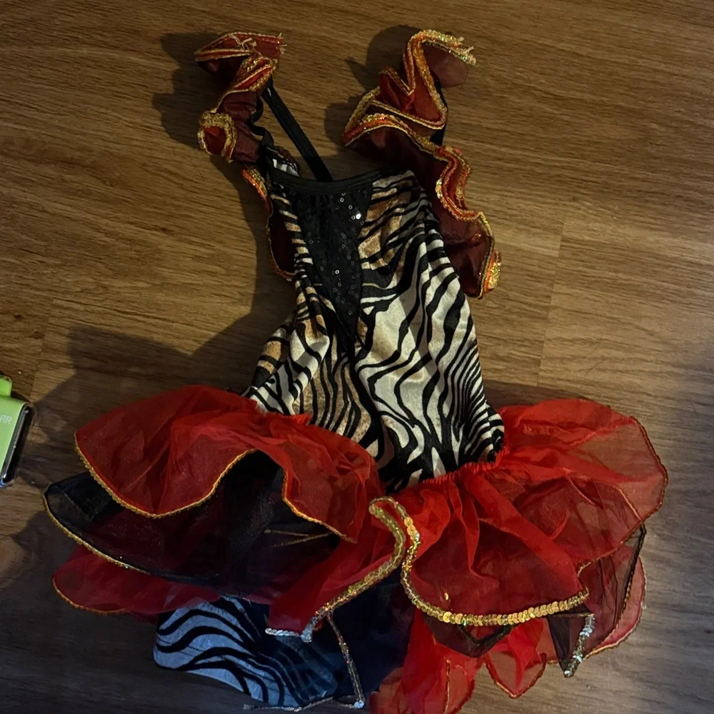 Zebra Print Kids dance dress with Red Tutu dance costume